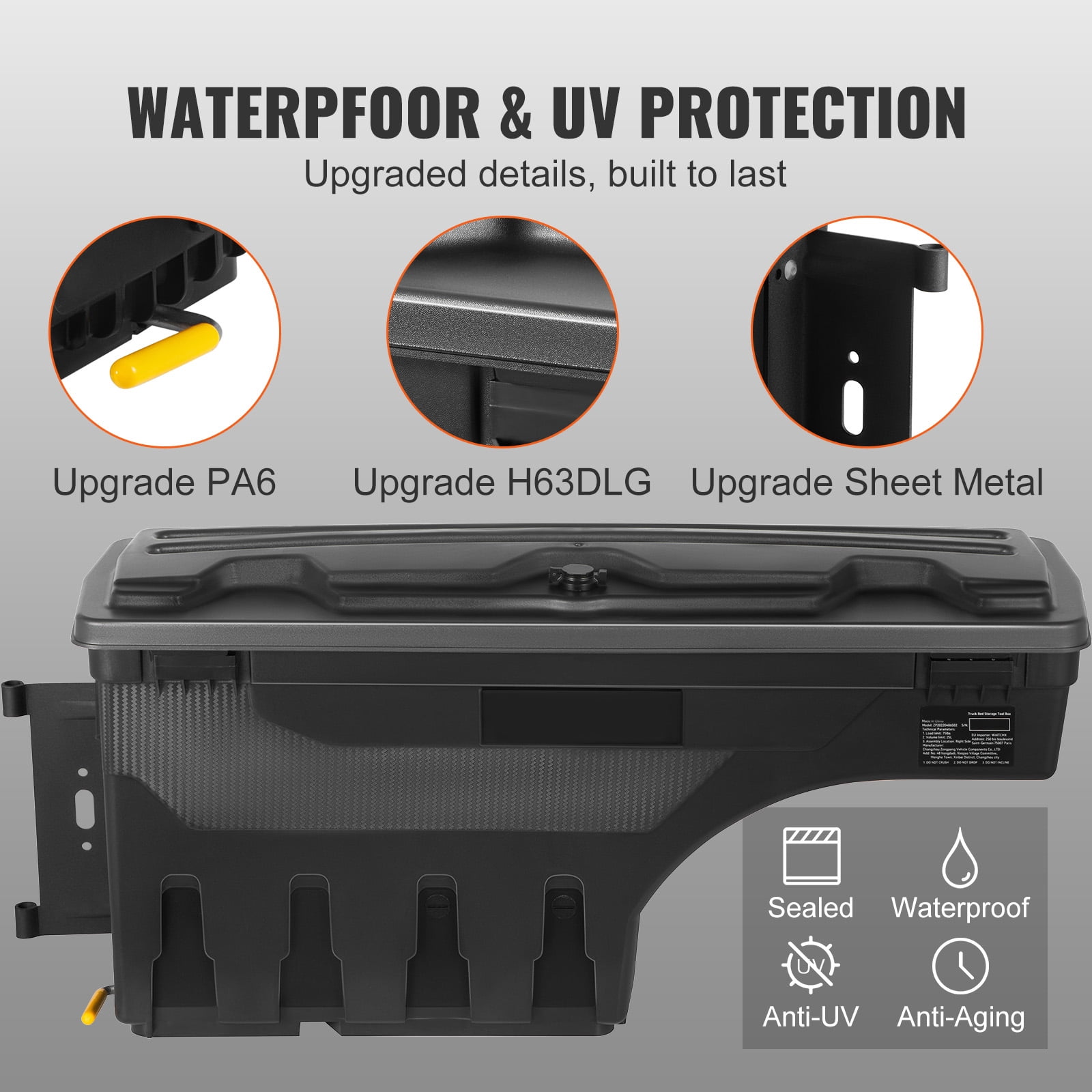 KFFKFF Pickup Bed Toolbox, Secure  with Combination Lock, 25L Capacity ABS Wheel Arch Storage, Water-Resistant & Sturdy, Fits Ford F-150 2015-2021, Left Side