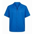 thumbnail image 2 of Men's Short Sleeve Button Down Shirts Solid Color Loose Fit Casual Business Tops Lapel Collar Summer Blouses (XL, Blue), 2 of 6