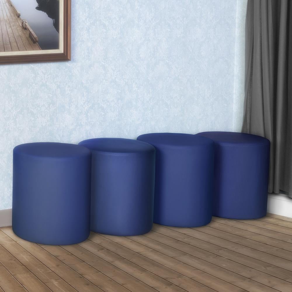 Logan Round Vinyl Ottoman (Set of 4)- Naval Blue
