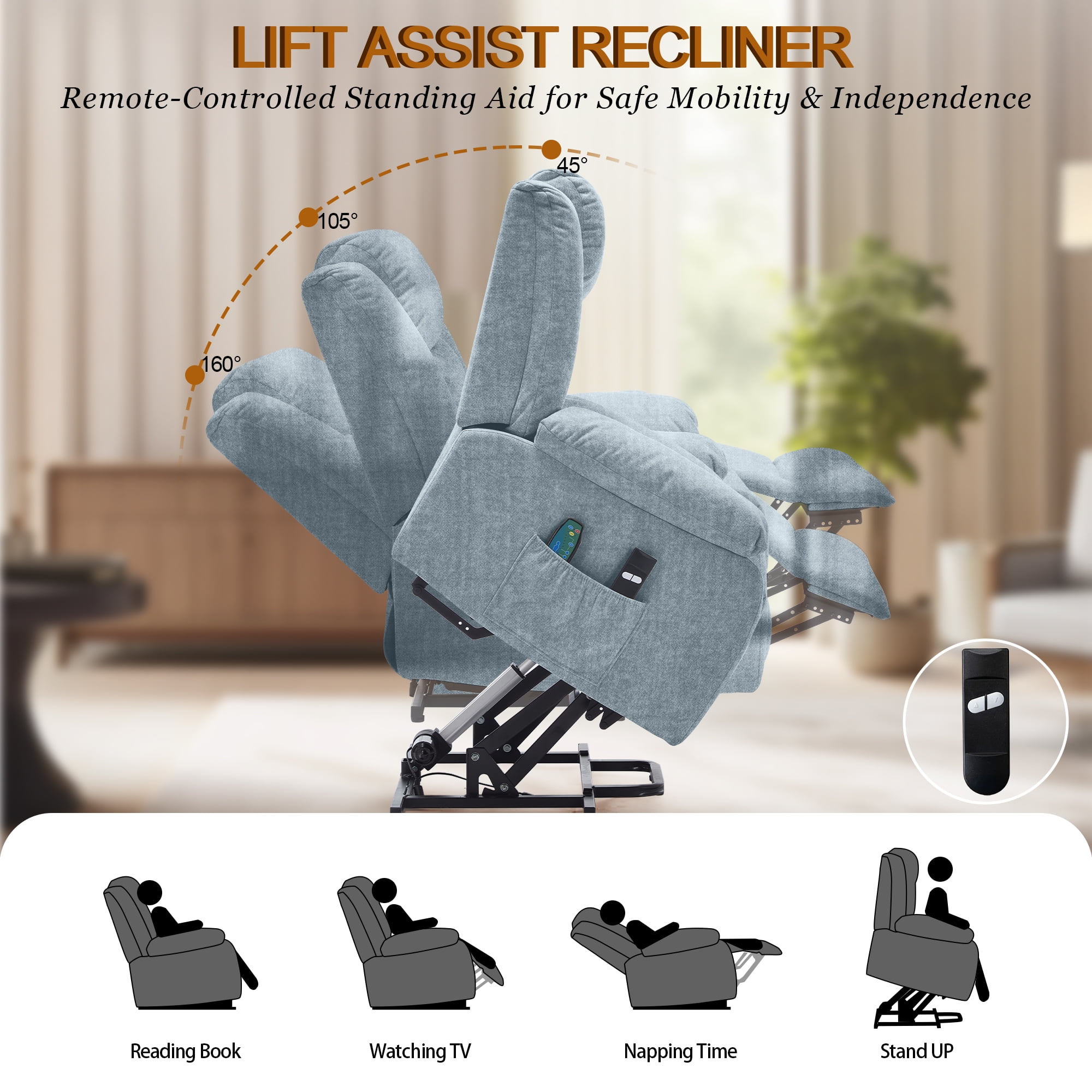Korser Power Lift Recliner Chair for Elderly with Massage and Heat Oversized for Living Room,Pewter