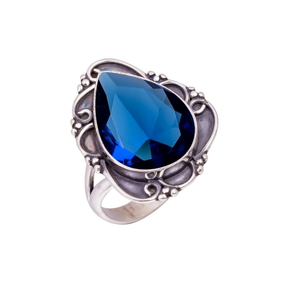Blue Sapphire Gemstone 925 Sterling Silver Ring, 16X12 mm Pear Gemstone Ring, Blue Ring, Christmas Gift, Unique Jewelry Ring, Adjustable Ring V11690R2