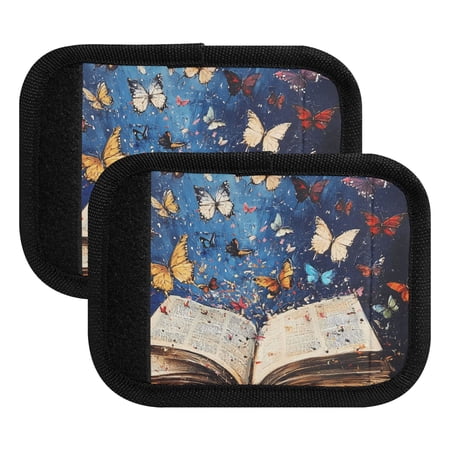 Luggage Handle Wrap for Suitcase 2 Pack Luggage Tag Identifiers for Travel Accessories Colorful Butterflies Fly on Book