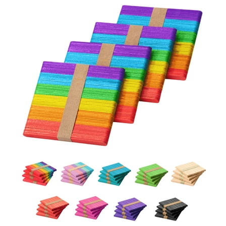 Wooden Rainbow Craft Sticks for DIY Arts and Crafts Projects, 200 Pack 4.5 Inch Popsicle Sticks, Assorted Colors