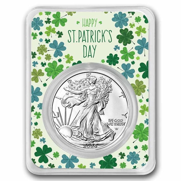 2026 1 oz Silver Eagle - w/St. Patrick's Day Clovers Card, In TEP