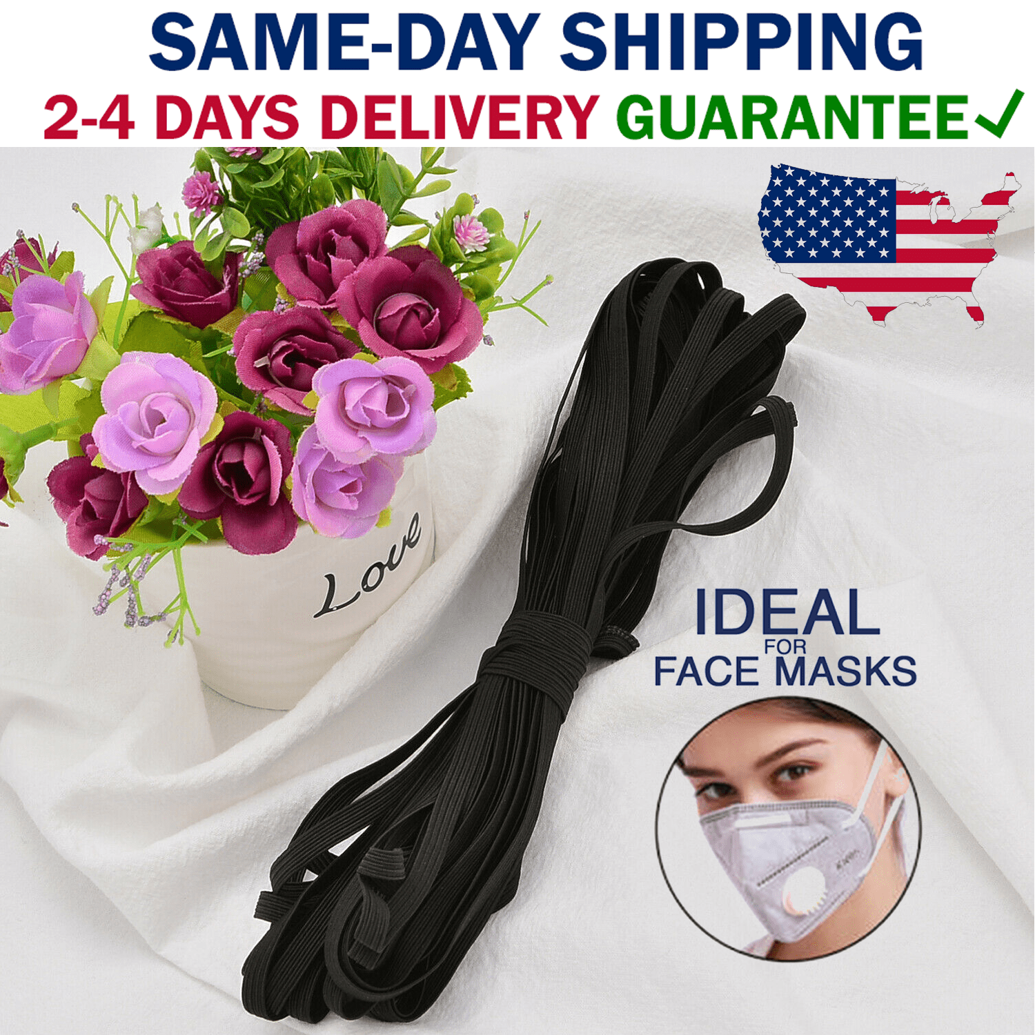 Elastic Bands for Sewing 1//8 Inch Black, 50Yards-1//8inch Bedspread Heavy Elastic String for Crafts DIY Cuff USA Stock Elastic Cord