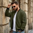 thumbnail image 4 of Vxararl Men Bomber Jacket Zip Up Baseball Collar Varsity Windbreaker, Long Sleeve Casual Winter Outer Coat with Side Hand Pockets for Daily Commuting Street Travel Cold‑Weather Outfits Army Green XL, 4 of 7