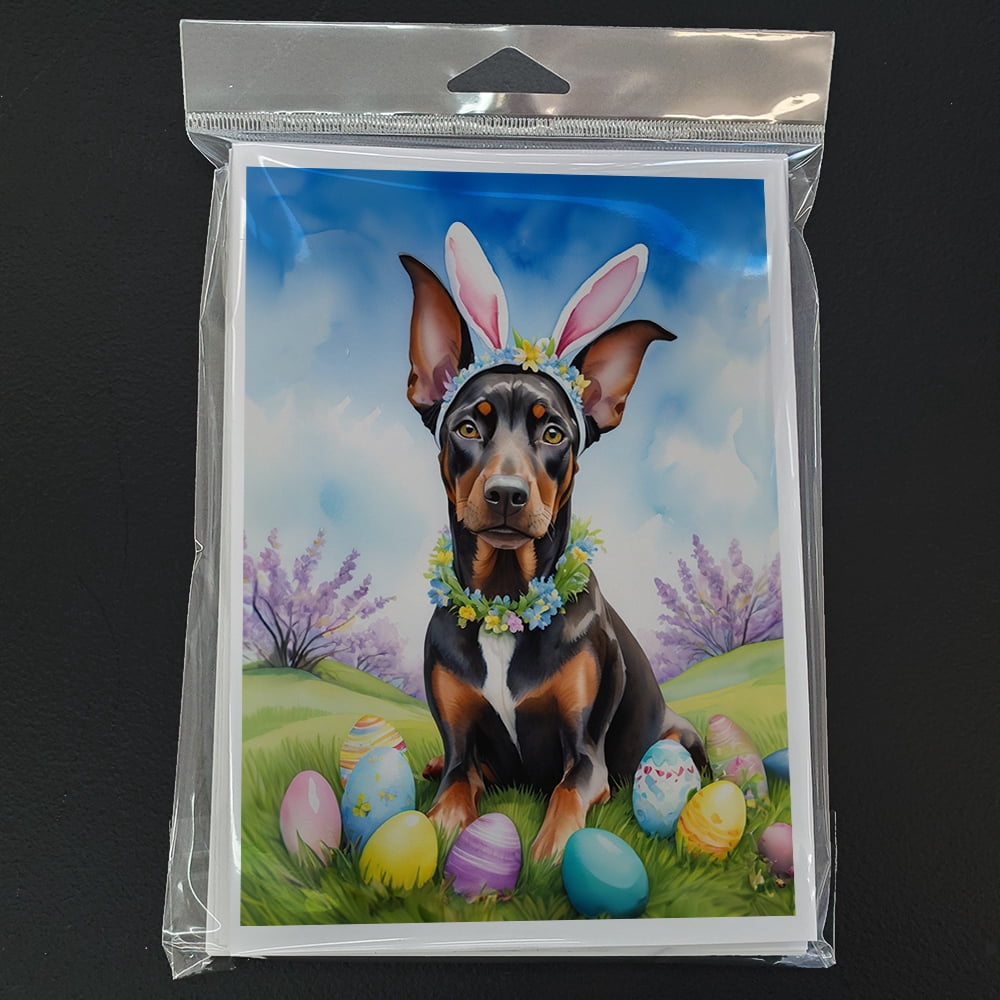Doberman Pinscher Easter Egg Hunt Greeting Cards Pack of 8 7 in x 5 in