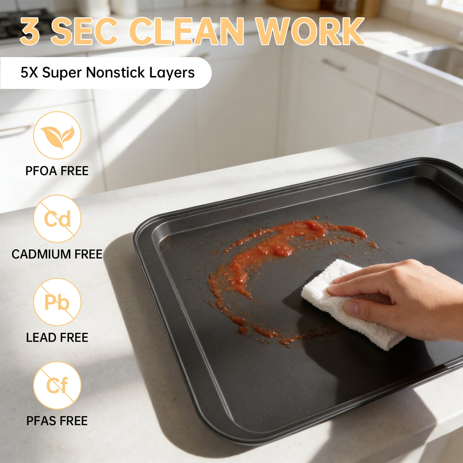 GPED Nonstick Carbon Steel Baking Sheet Set, 3-Piece Stackable Cookie Sheet Bakeware Set, 19/17/15 Inch, Carbon Steel BPA Free Cooking and Baking Trays for Cakes and Cookies, Oven Safe (450°F), Gray