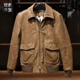 thumbnail image 3 of Chaqueta de piel de vaca de primera capa para hombre, estilo antiguo, informal, elegante, con solapa, estilo A1, de alta gama, 2024, 3 of 5