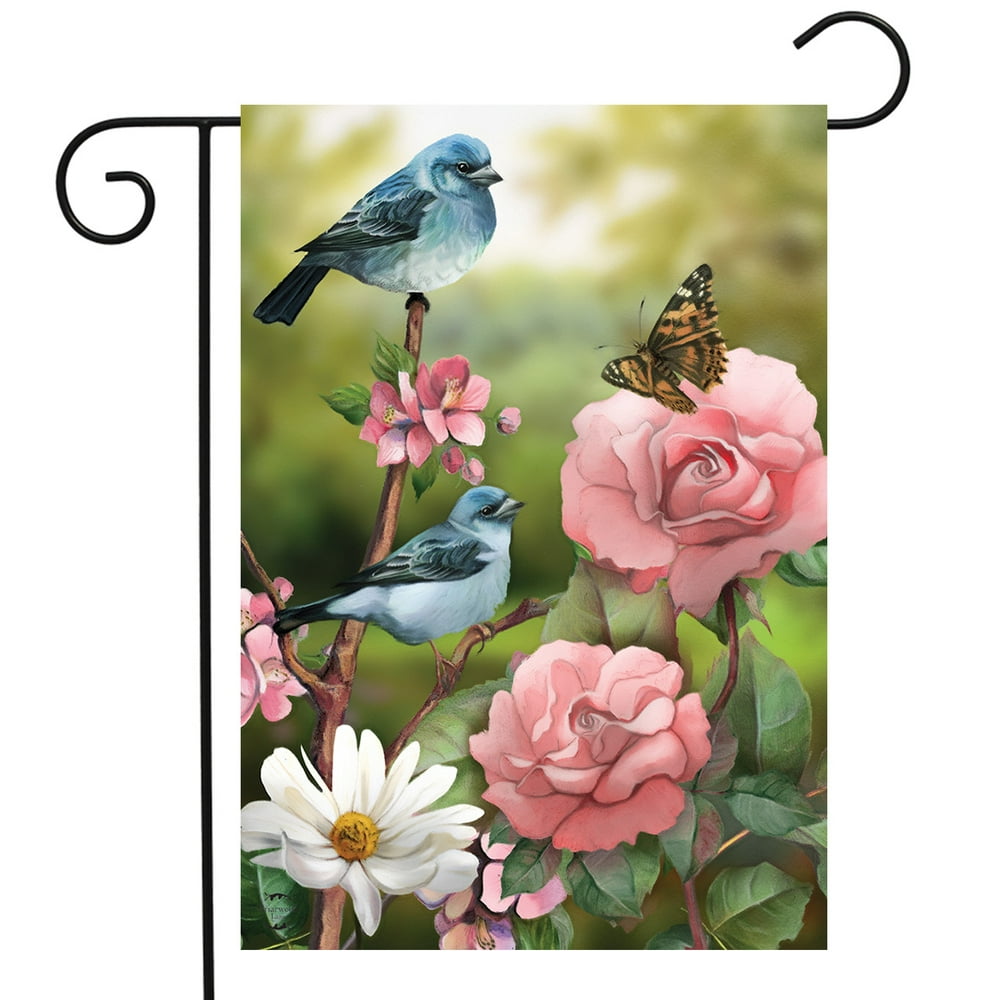 In The Garden Spring Garden Flag Floral Birds 12.5" x 18" Briarwood