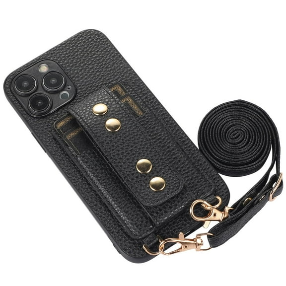 Case For IPhone 16 Pro Max/16 Pro/16 Plus/16, Shoulder Strap Leather Wallet Case Cover Wristband Card Holder Shell Shockproof Soft Case