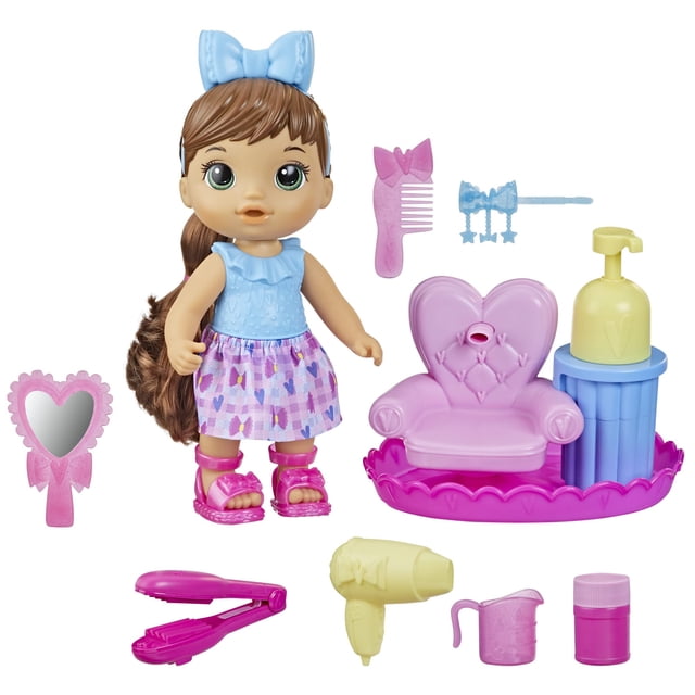 Muñeca Styling Doll Baby Alive de pelo castaño esponjoso con silla de salón