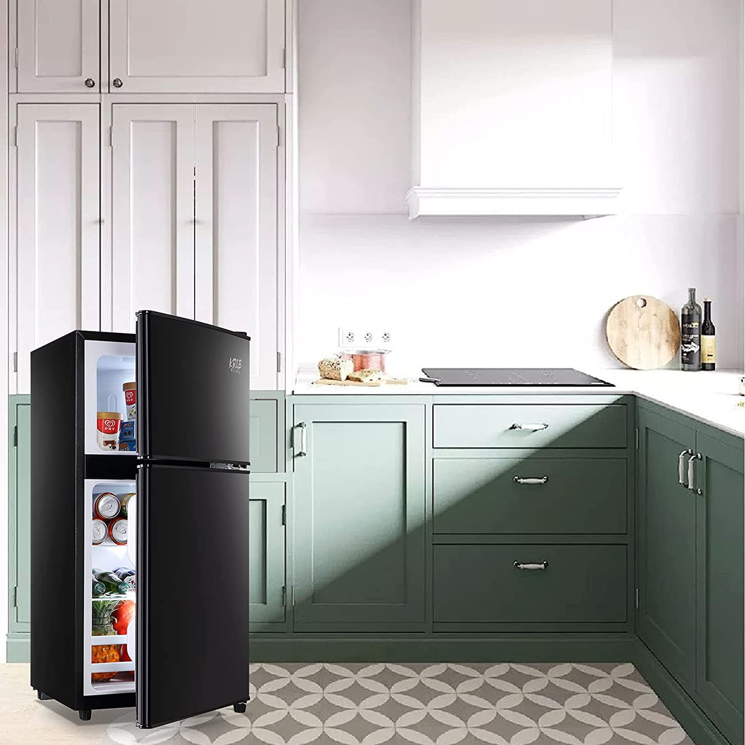 GGTB 3.0 Cu.ft Retro Compact Two Door Refrigerator, Mini Fridge with Freezer Compartment, Reversible Doors, Removable Shelves, Black