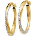 thumbnail image 2 of 14K Yellow & Rhodium With White Textured And Polished Oval Hoop Earrings (17 X 2) Made In Turkey tf749, 2 of 5