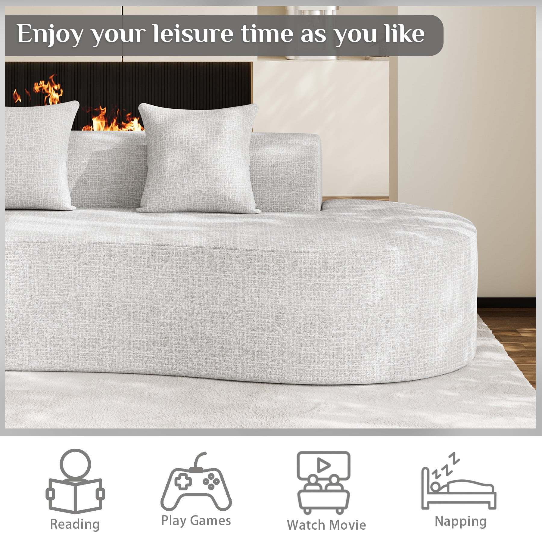 Wiilayok 146.5"Modern Chenille Sofa,Curved Sofa with Deep Seat,Cloud Compression Sofa Couch for Living Room,No Assembly
