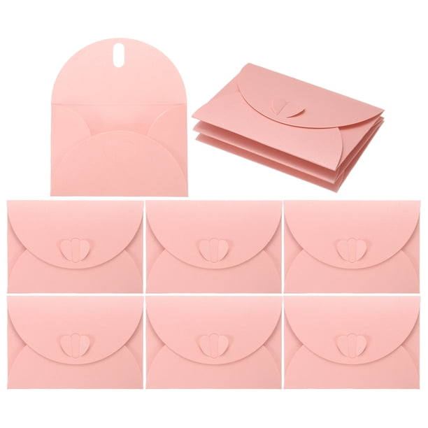 Uxcell Mini Sobres, Paquete de 25 Sobres para Tarjetas de Felicitación con Cierre de Corazón, Almacenamiento de Artículos Pequeños, Rosa 4" x 2.8"