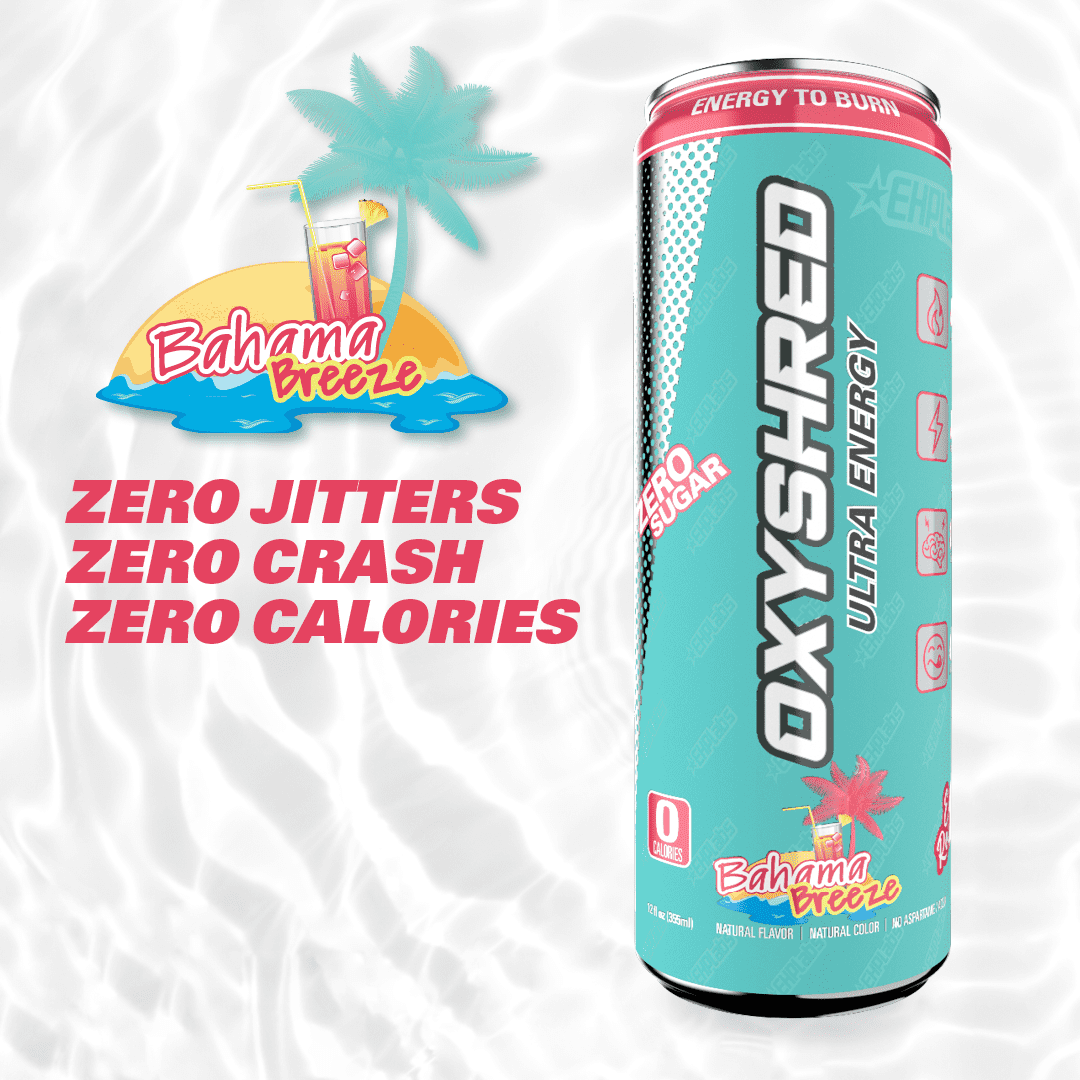 EHPlabs OxyShred Ultra Energy Drink - Performance Carbonated Energy Drink with Zero Sugar, Carbs & Calories, 100% Natural, Bahama Breeze (12-Pack)