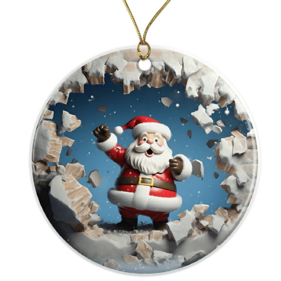 Funny Santa Ornament Breaking Through Wall – Christmas Decor – Festive Holiday Decoration – Xmas Ornament – Santa Claus Holiday Ornament Ceramic Ornament ORNW0206