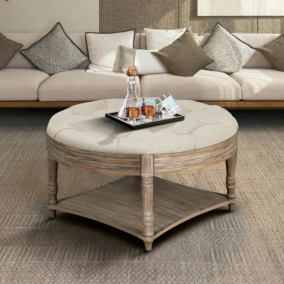 Large Round Coffee Table Ottoman - Multi - storage - Living Area - Enhance Living Comfort