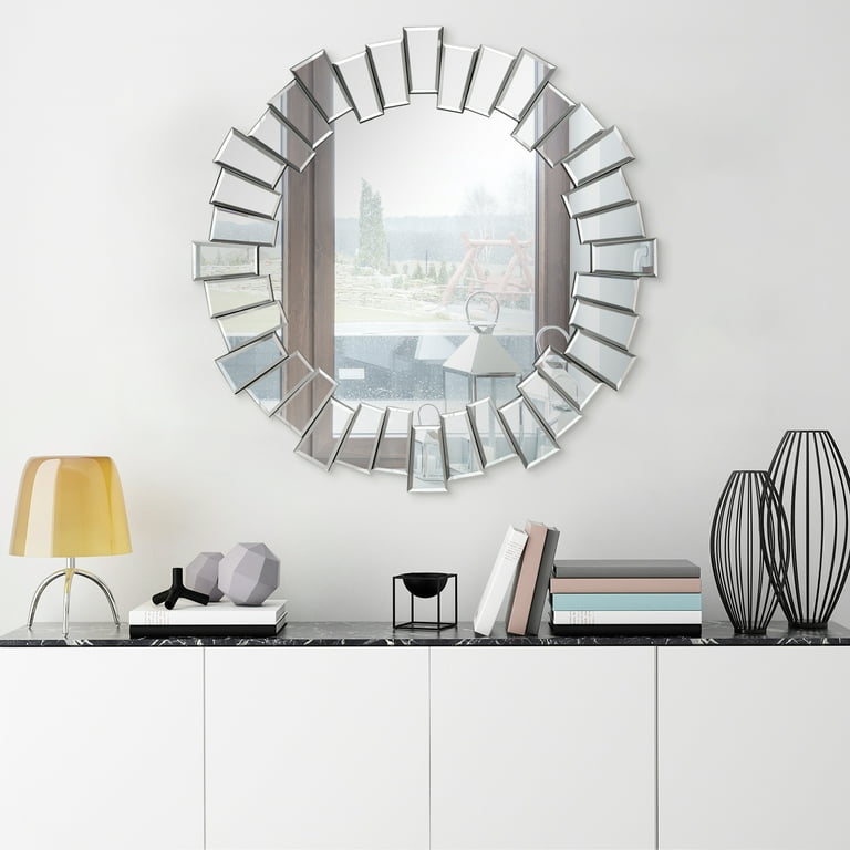 Round Wall Mirror Surrounded by Smaller Round Mirrors Multicolor