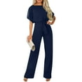 thumbnail image 2 of Huankd Womens Summer Casual Short Sleeve Pants Suit Beach Vacation Romper Belted Dressy Wedding Guest Jumpsuit Jumper Navy XL, 2 of 5