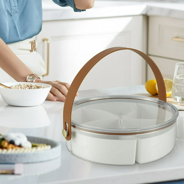 Divided Serving Tray with Lid Portable Food Storage Containers with Handle and Lid 5 Compartments Divided Serving Platter Tray Reusable Multipurpose Serving Tray for Snack Candies Fruit V
