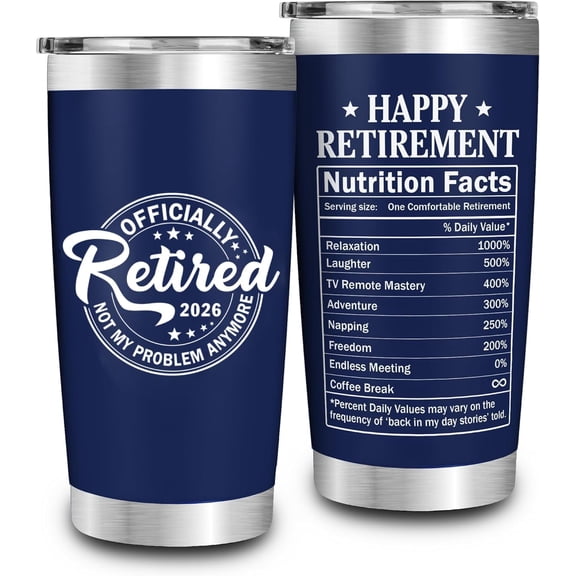Retirement Gifts for Men 2026 - Retired Not My Problem Anymore - Retirement Tumbler for Him, Father, Husband - Retired Gifts for Men, Navy Tumbler 20 Oz, Fathers Day, Christmas Gift