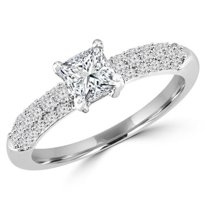 Majesty Diamonds MD180095-4.5 0.75 CTW Princess Diamond Vintage Solitaire with Accents Engagement Ring in 14K White Gold - Size 4.5