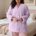 thumbnail image 5 of Women Fuzzy Fleece Jacket Sherpa V-neck Button Down Long Sleeve Winter Coat Plush Warm Sleepwear with Pockets, 5 of 8