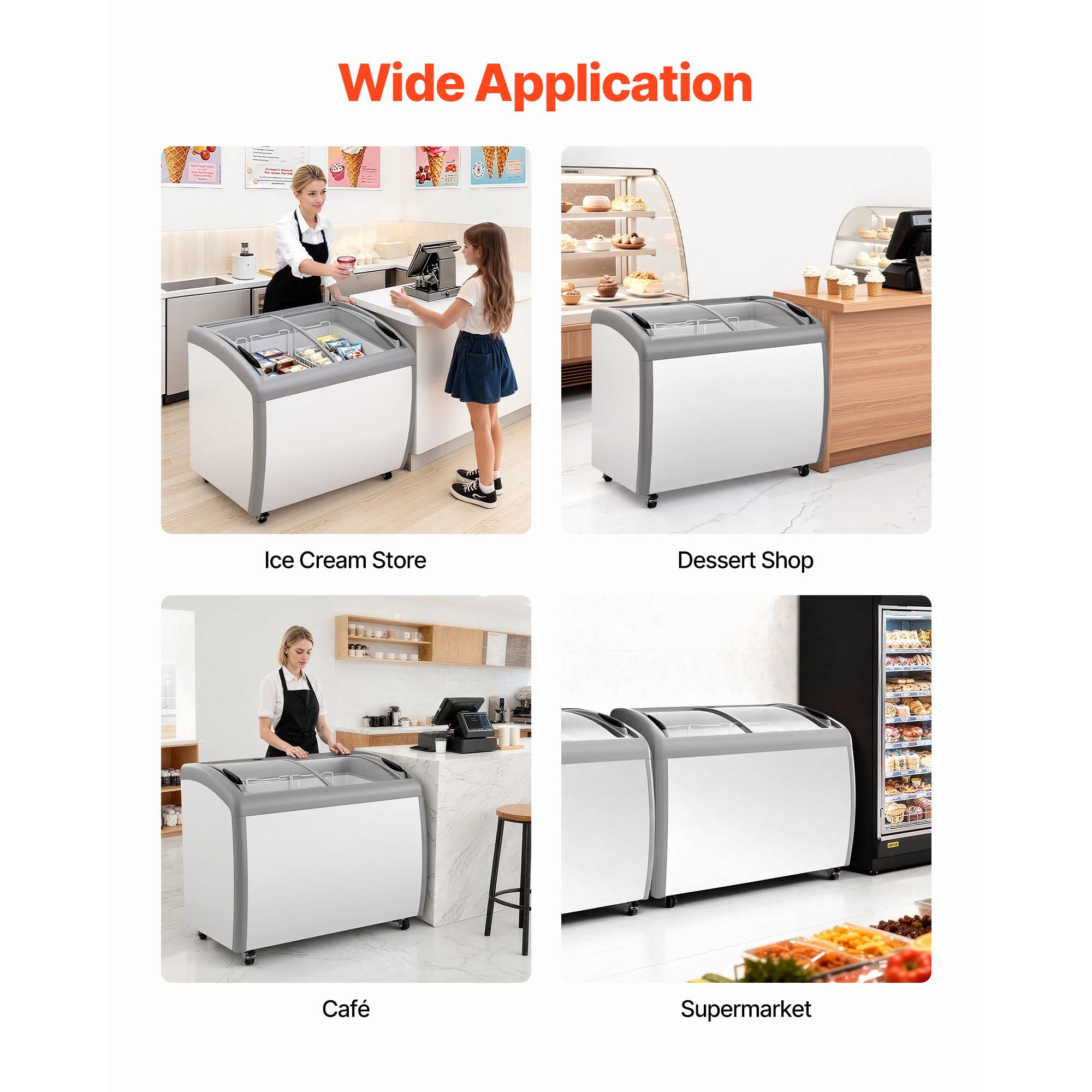 KFFKFF Commercial Ice Cream Display Freezer, Chest Freezer, Coated Cold‑Rolled Steel Plate Pre‑Coated Steel Plate