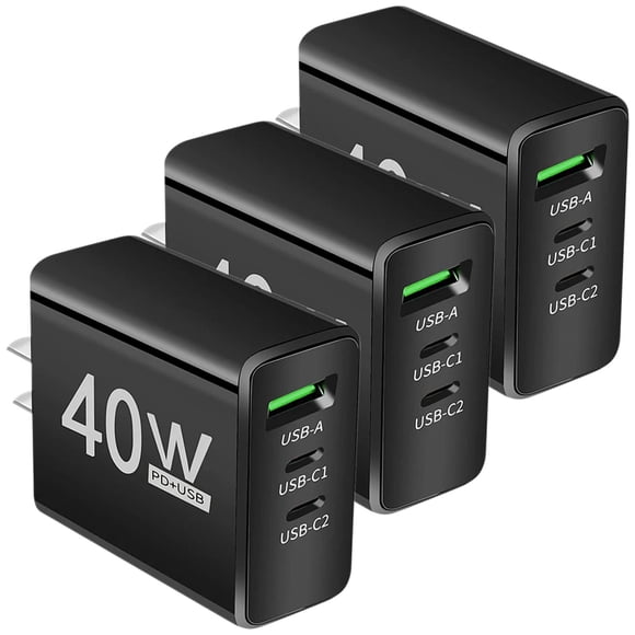Cargador Compatible USB C DashBlack 3 Pzas 3 Puertos USB 5V 2.4A Max 40W 100-240V 50-60Hz Negro.
