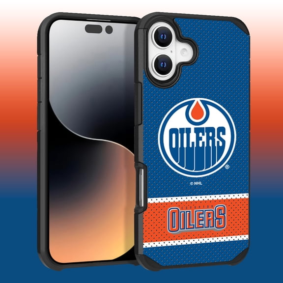 Apple iPhone 16 Plus (6.7) - NHL Licensed Edmonton Oilers Team Logo on Jersey Textured Dual Layer Case