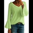 thumbnail image 2 of Blusa de Mujer con Volantes, Mangas 3/4, Cuello en V, Informal, para Negocios, y Verano Verde L, 2 of 6