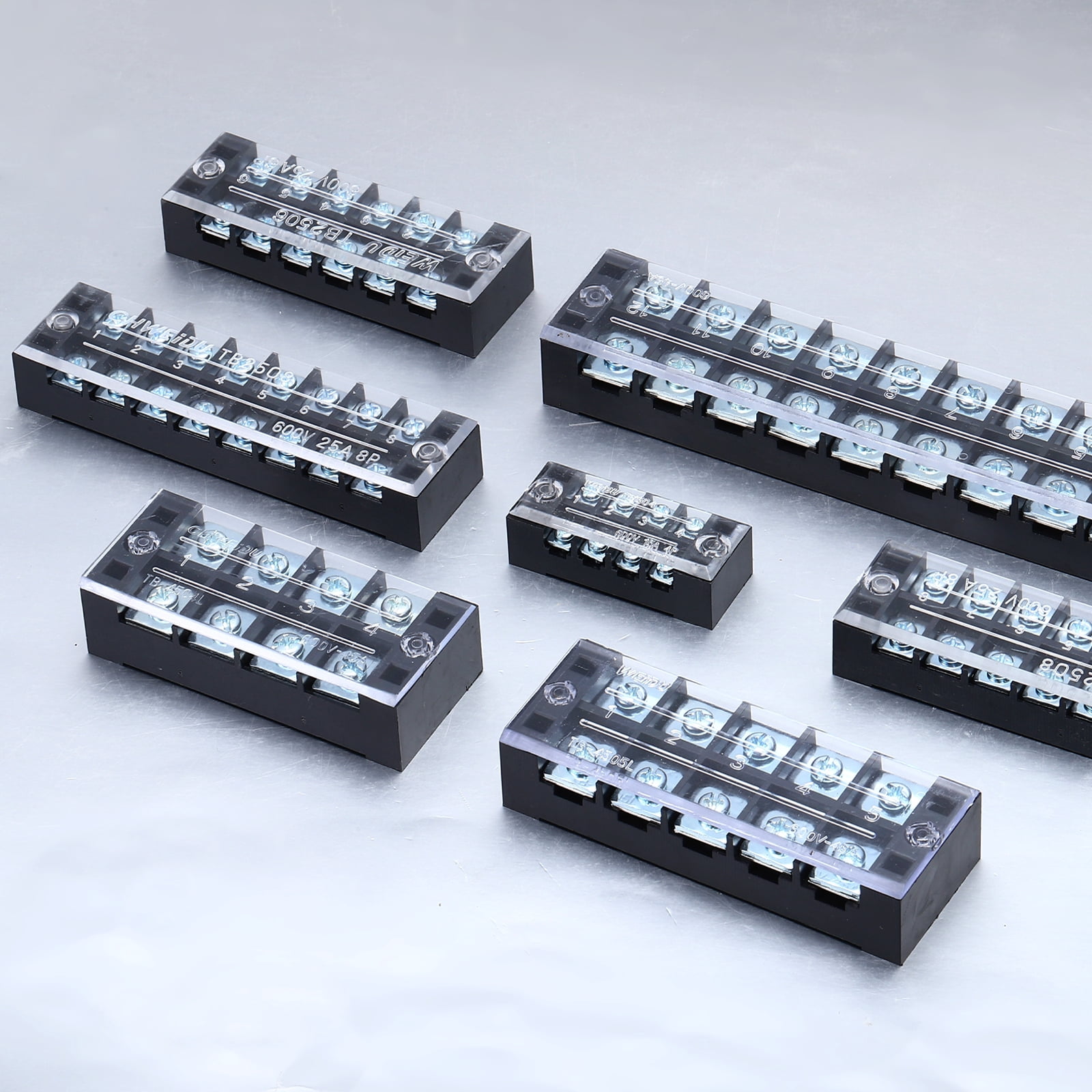 Uxcell 4 Pcs Dual Row Terminal Block, 600V 25A 8 Positions Screw Terminal Block with 4PCS Pre-Insulated Barrier Strips for Power System, Home Appliances