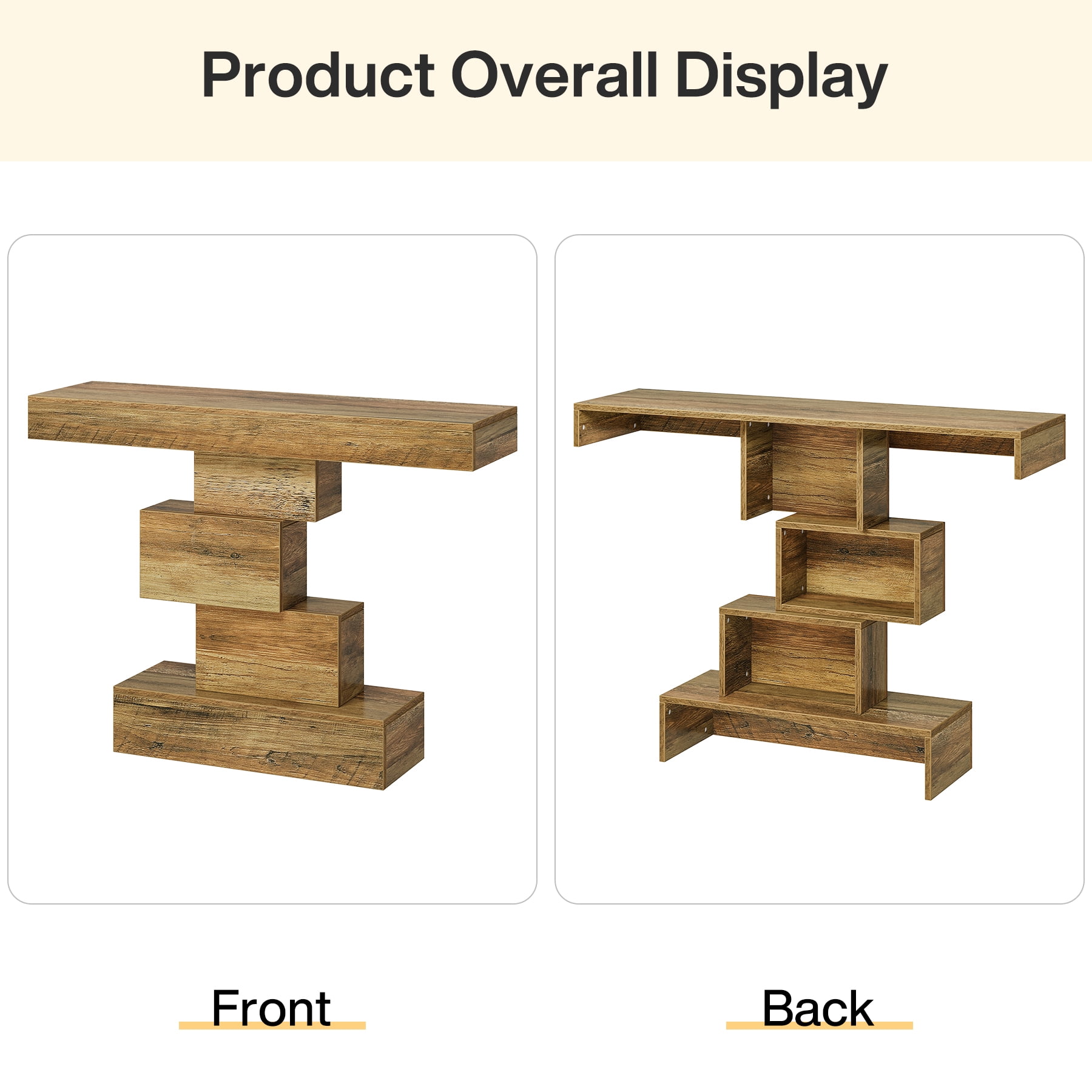 Fnova 42.5" Farmhouse Console Table, Wood Sofa Table with Geometric Storage, Narrow Accent Table for Living Room, Entryway, Hallway
