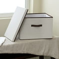 thumbnail image 3 of Household Essentials Wide KD Storage Box With Lid, 15”x18.5"x12”, Durable Canvas Sides With Cardboard Reinforcement for Sturdiness, Includes Handle for Easy Access, Natural with Brown Trim, 3 of 7