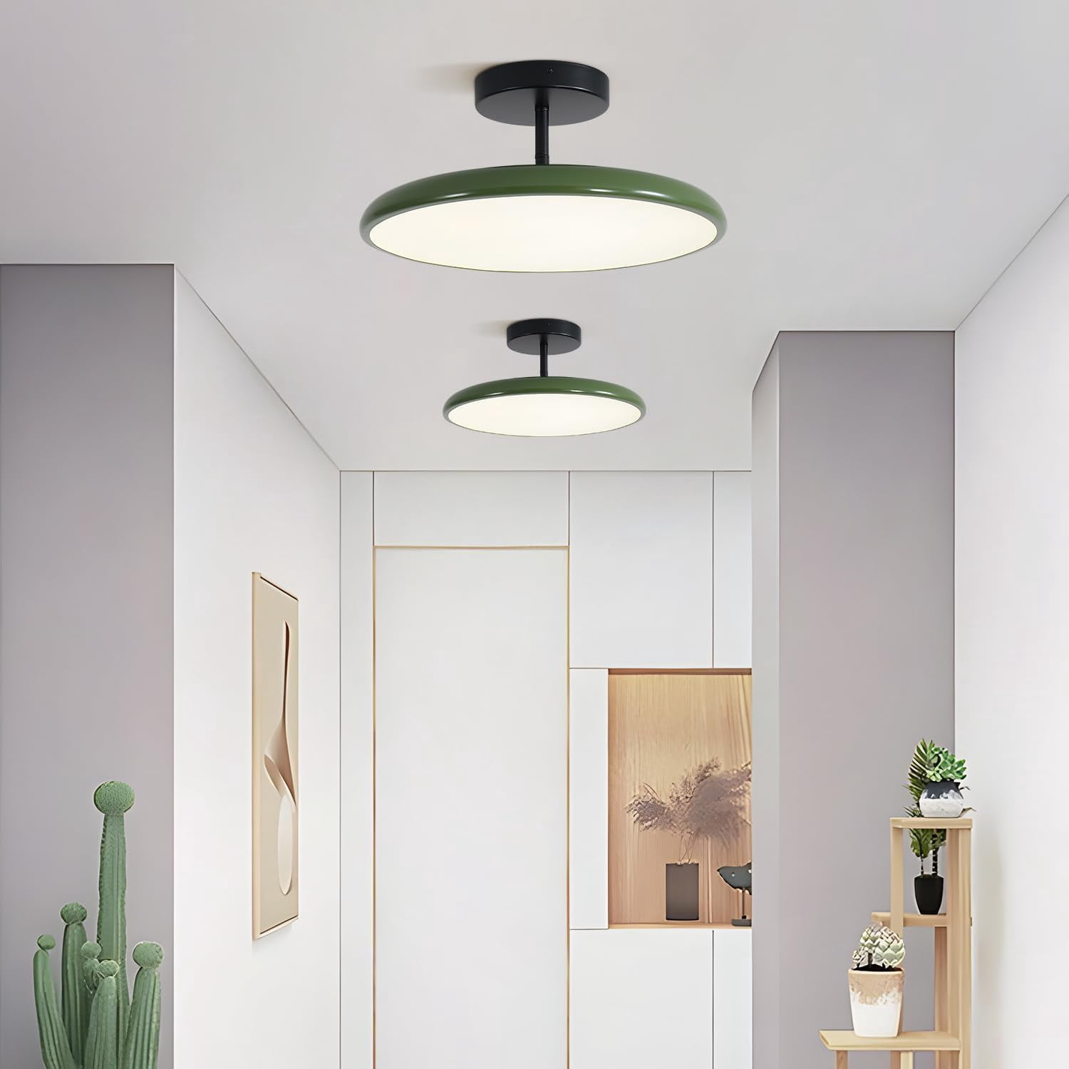 KCO Lighting Vintage Green Ceiling Light Contemporary Mid Century Modern Semi Flush Mount LED Hallway Light Fixture