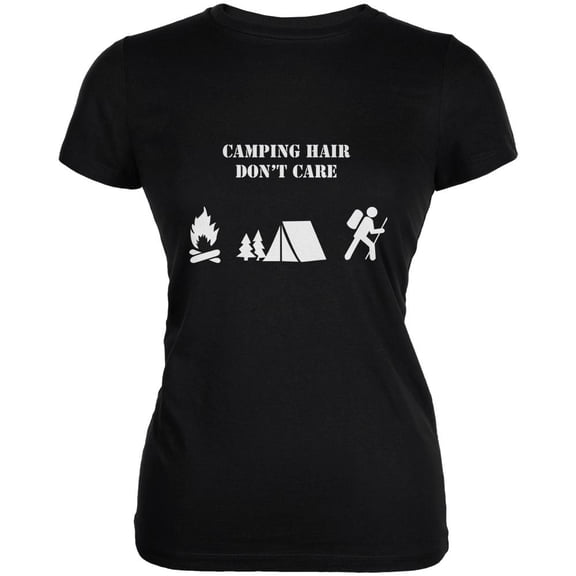Camping Hair Don't Care Black Juniors Soft T-Shirt