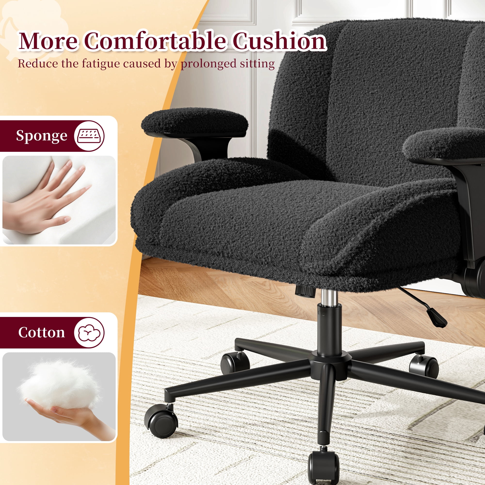 Romorgniz Criss Cross Chair with Adjustable Arms & Lumbar Support Office Chair with Reclining Back, Thick Cushion & Wheels for Office, Gaming, Reading, Black