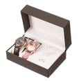 thumbnail image 1 of Estuche de viaje para relojes y organizador de joyas, caja de cuero PU portátil para 2 relojes, 1 collar, 1 anillo y 2 aretes, marrón oscuro, 1 of 7