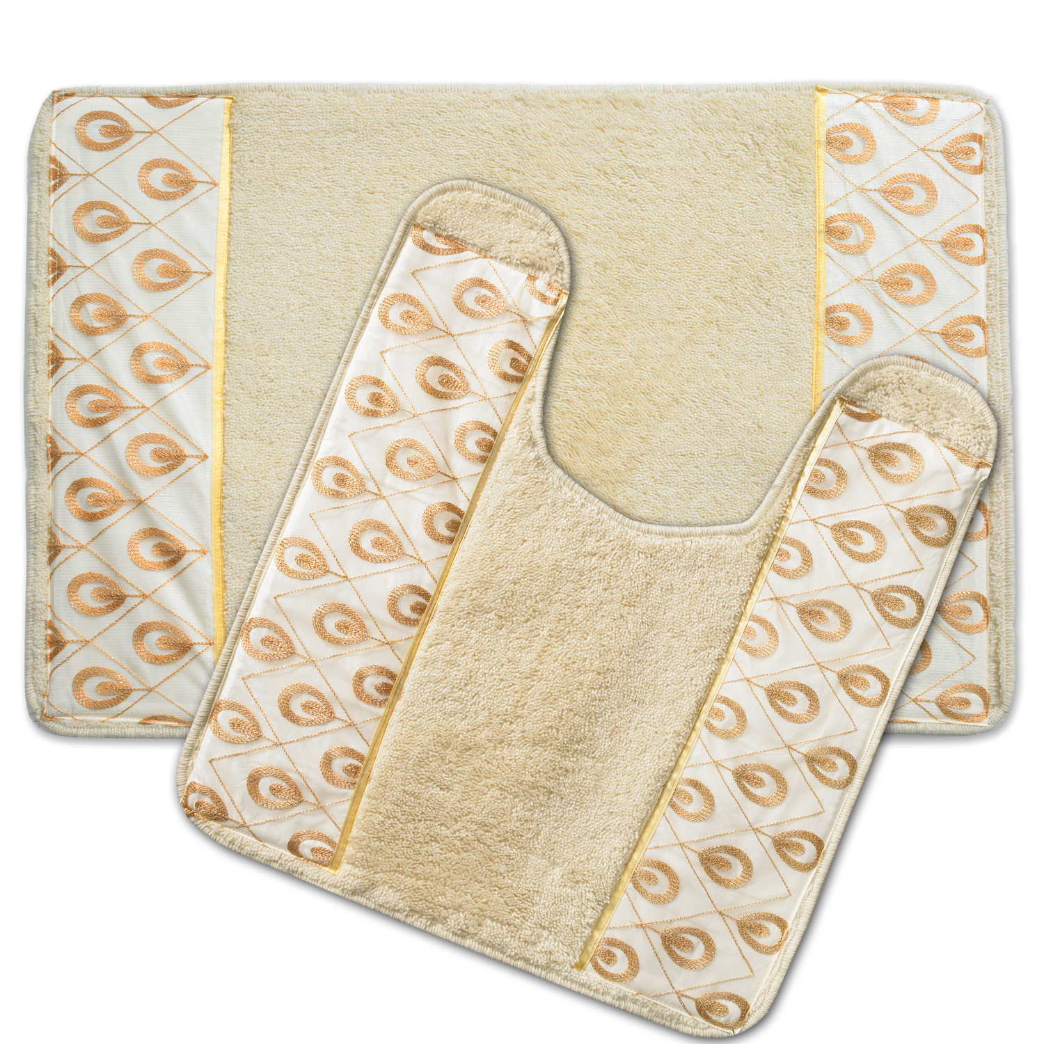 Popular Bath Seraphina Bathroom Bath and Contour Rug Set Beige/Gold