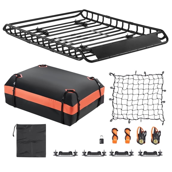 KFFKFF Universal Roof Rack Basket, 51 x 36 x 4.1 in, Rooftop Cargo Carrier with 1120 x 870 x 260 mm Storage Bag, Net, Ratchet Straps, 200 lbs Load Capacity, Suitable for SUVs, Trucks, and Cars
