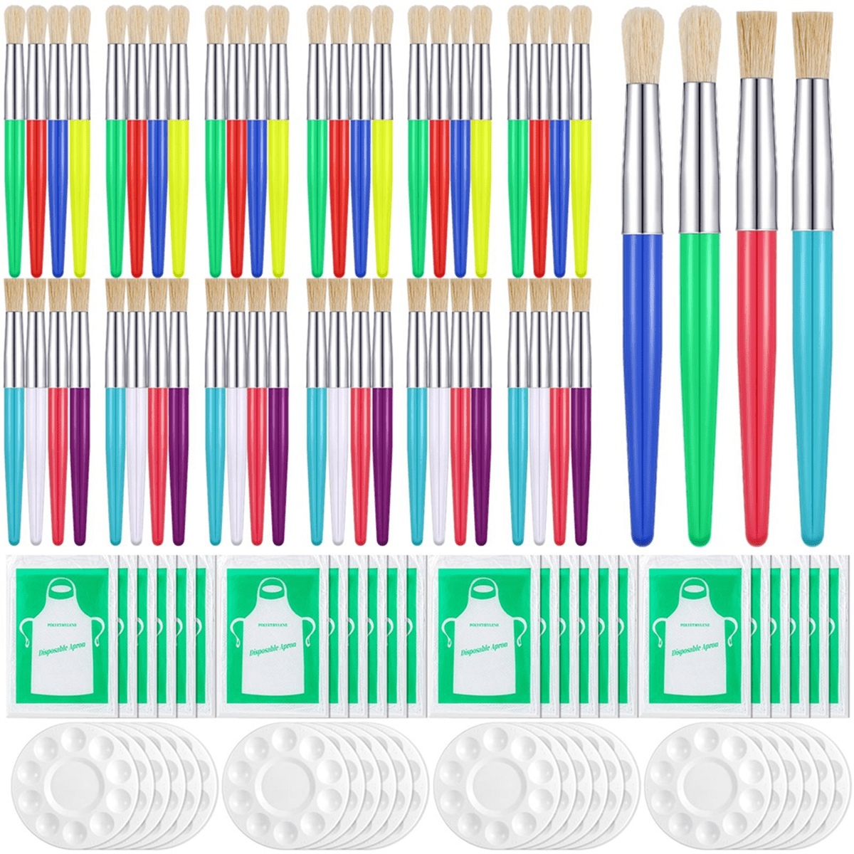 Toddler Paint Brush Set Round Flat Brush Palette Apron Easy to Clean Suitable for Acrylic Oil Watercolor Preschool