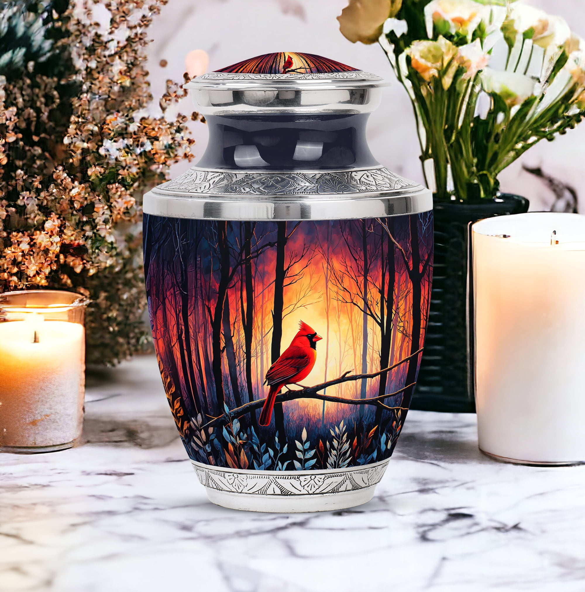 SABURIAL Cardinal Bird Urn - Large Funeral Urns For Women - Small Cremation Urns For Human Ashes Adult Man - Combo Of 10 Inch & 3 Inch