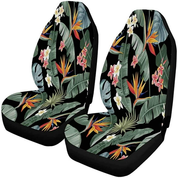 ZHANZZK Set of 2 Car Seat Covers Watercolor Flowers Leaves Universal Auto Front Seats Protector Fits for Car,SUV Sedan,Truck