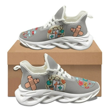 

Kawaii Cute Nurse ECG Pattern Ladies Autumn Winter Wear-Resistant Platform Shoes Lace Up Comfort Fashion Men Basketball Sneakers
