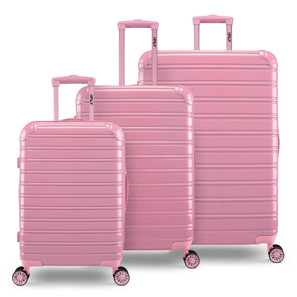 iFLY Hardside Luggage Fibertech 3 Pc Set, 20" Carryon, with 24" and 28" Checked Luggage, Cherry