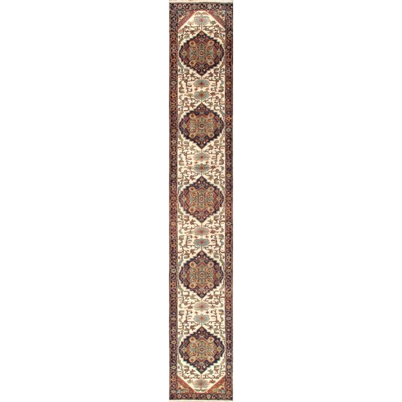 Pasargad Home ph-3 3x12 Pasargad Home Serapi Collection Hand-Knotted Ivory/Navy Wool Runner- 3' 0' X 11'11'