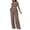 Coffee, variant on Women's 2 Piece Sets Fall Casual Outfits Long Sleeve Crop Tops Wide Leg Palazzo Pants Matching Tracksuits, M