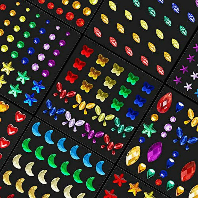  10 Sheets Face Gems Jewels for Makeup Self Adhesive Assorted  Shapes Rhinestones for Christmas Crafts, Eye Body Gems Nail Art Festival  Party Rave Accessories for Women : Beauty & Personal Care